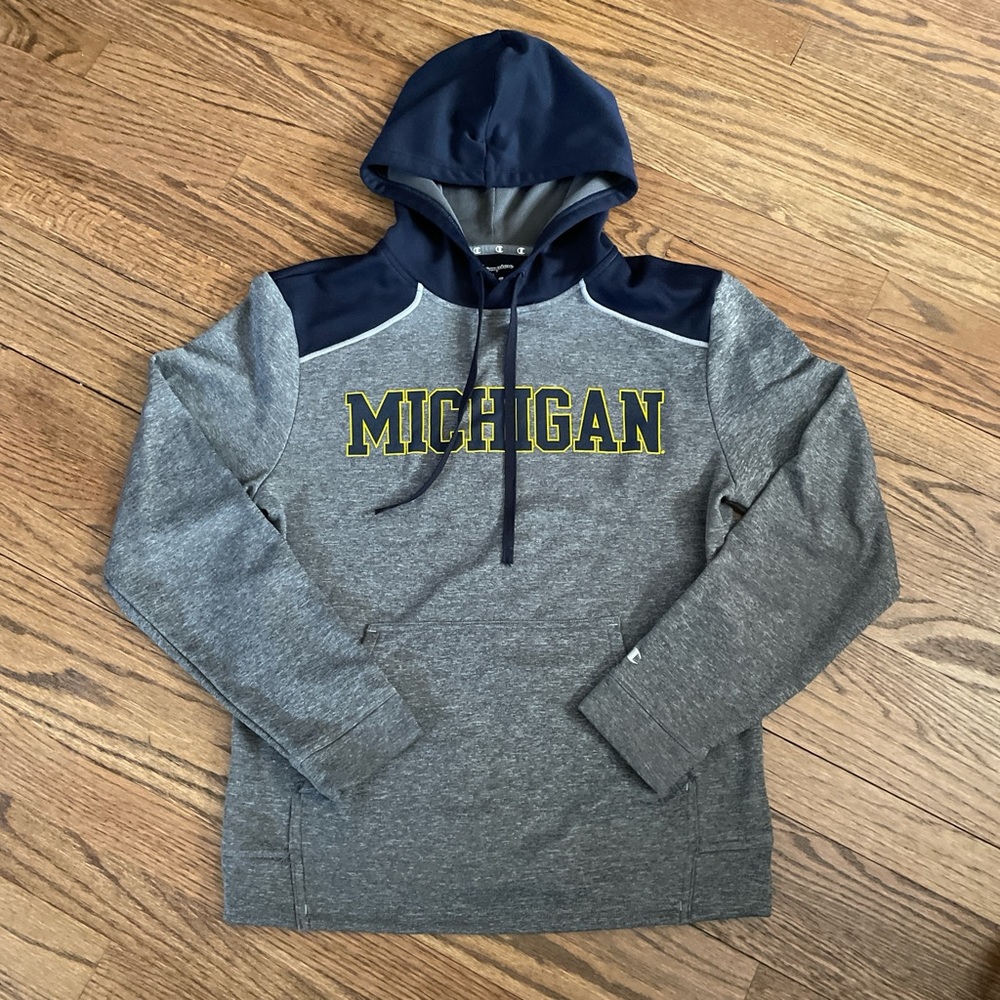 Champion Gray and Navy Michigan Men's Hoodie